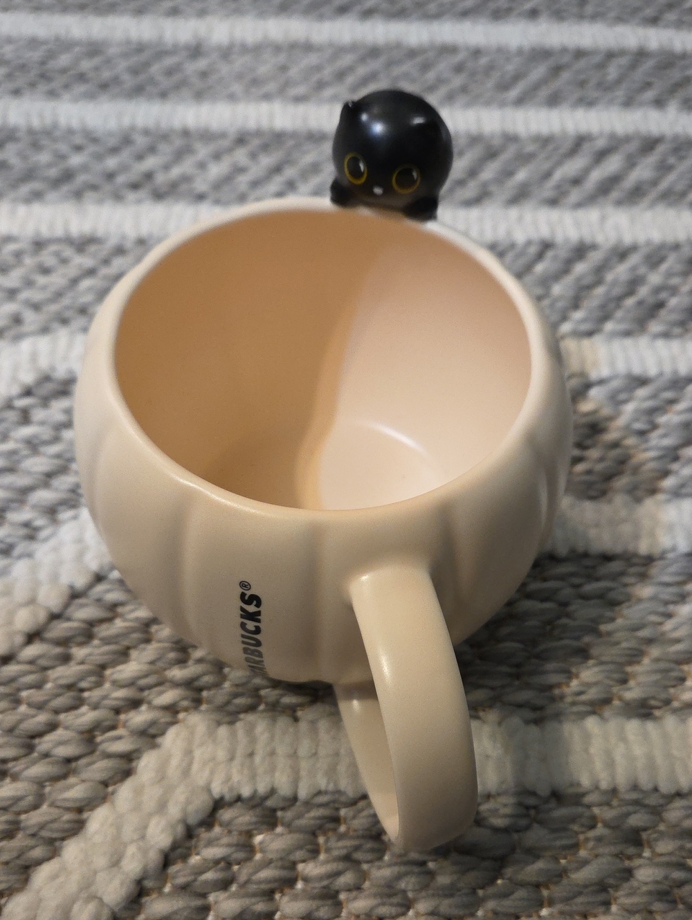 Starbucks Cream Pumpkin-Style Mug with Black Cat Accent & Cat Barista Key Chain